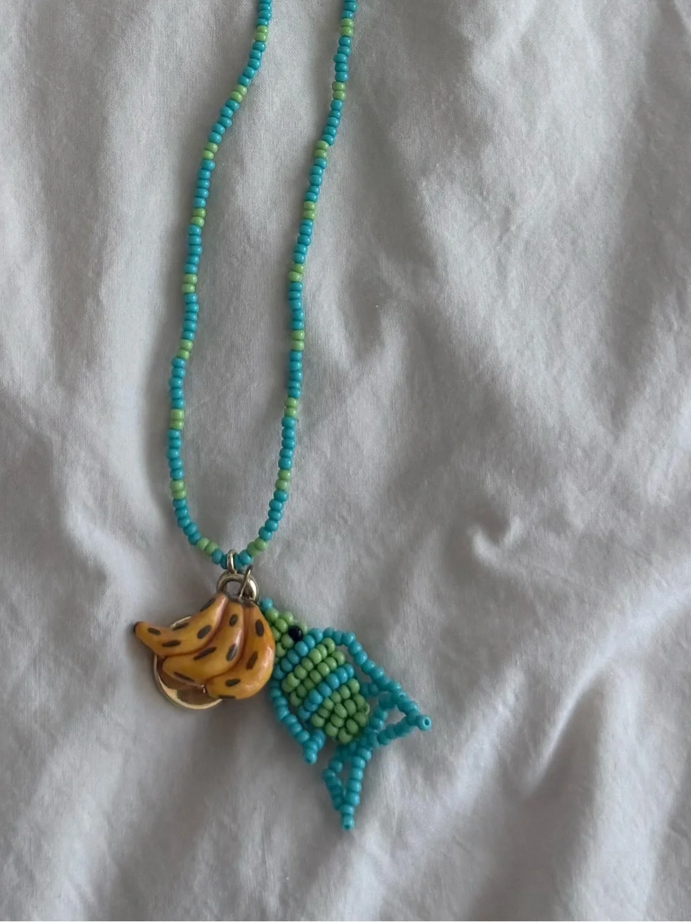 FARM Rio Turquoise, Lime Green & Yellow Beaded Necklace with Banana Charm